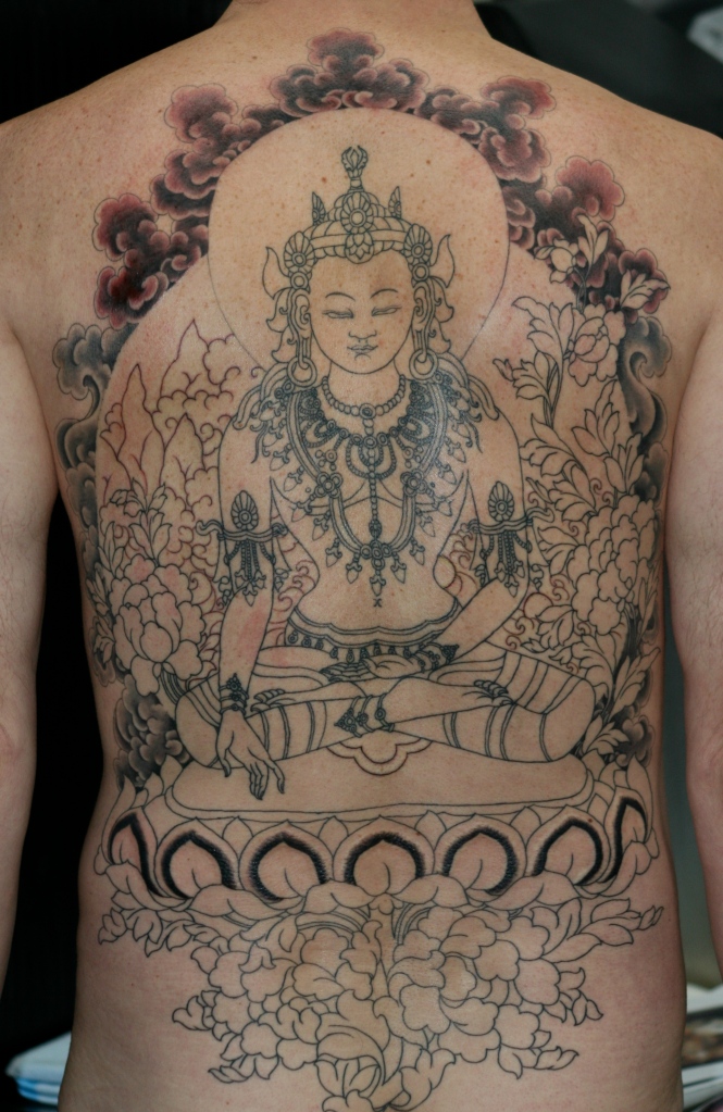 buddha back piece tattoo in proggress